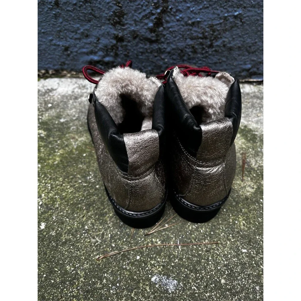 Boemos Italian Shearling Leather Boots Sz 7.5 Lace Up Metallic Grunge Festival